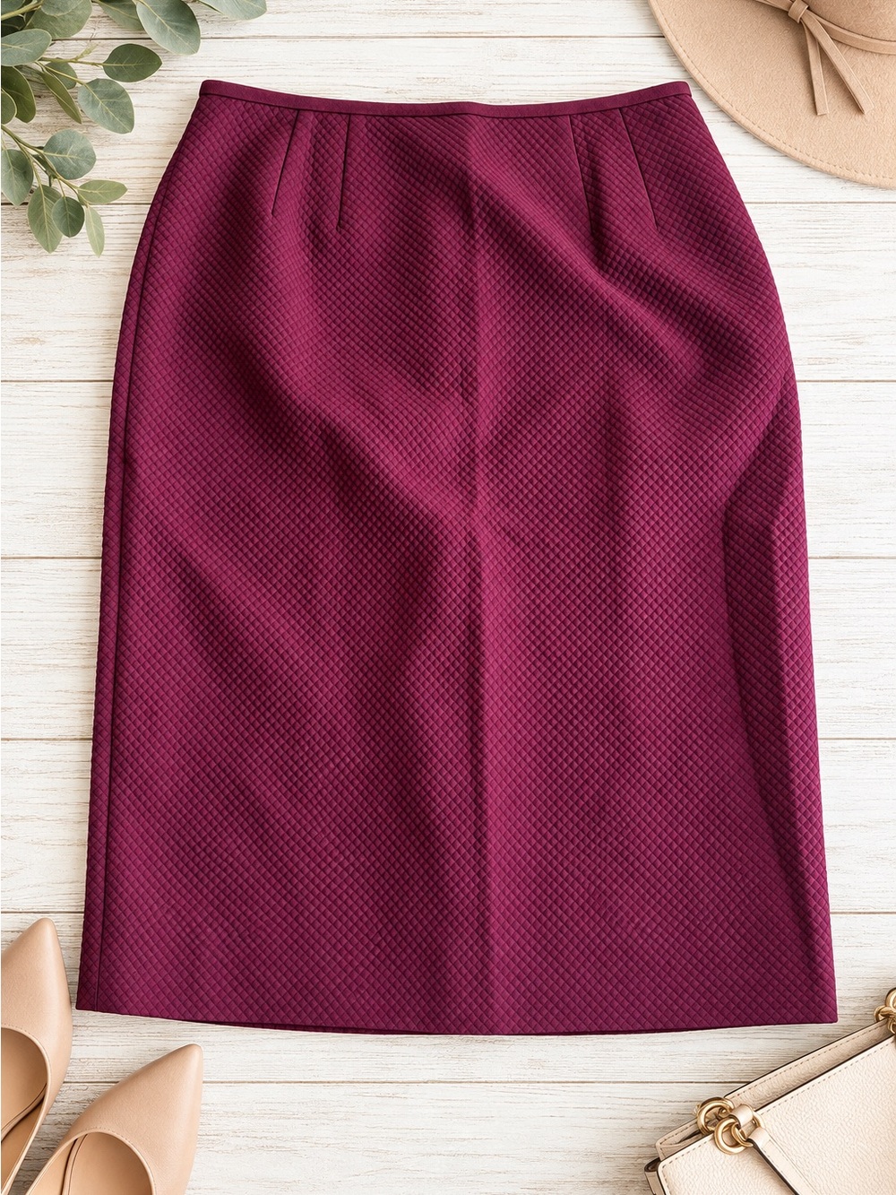 Vintage Anne Klein Burgundy Textured Pencil Skirt Size 8 Career Office Workwear